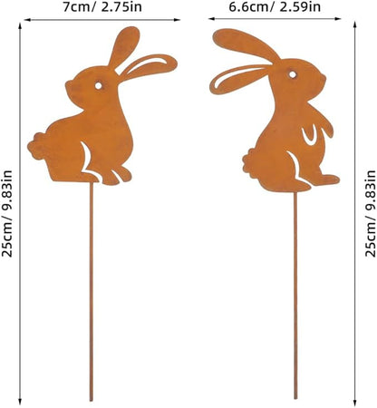 Garneck 2pcs Bunny Garden Stake: Metal Yard Art Animal Garden Stakes - Rabbit Silhouette Insert for Easter Lawn Flowerbeds Planters Patios Lawn