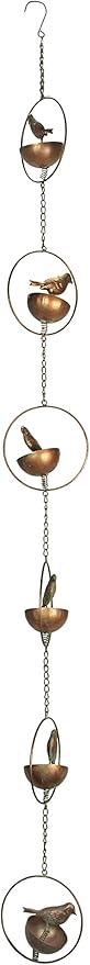 May 65 Inch Copper Bird Bowl Metal Rain Chain Decorative Patio Accent Garden Decor