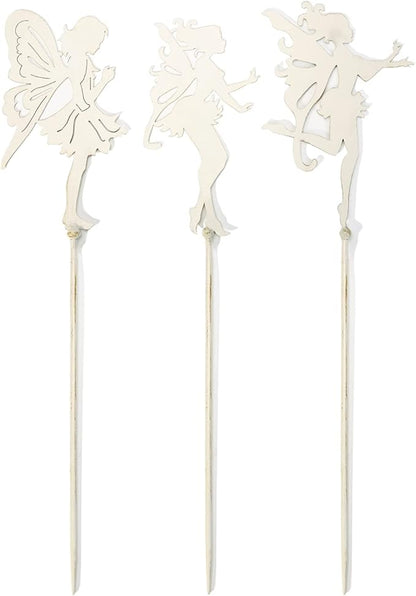 Sungmor 3PC Shabby Chic White Thick Metal Fairies Stakes, 28 Inch Tall Large Angel Statues, Decorative Stakes for Indoor Planter Plant Supporter, Outdoor Garden Lawn Patio Courtyard Landscaping Decor