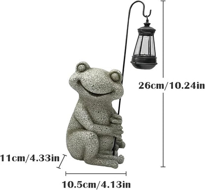 Solar Garden Statue, Cute Resin Animal Figurine with Solar Lantern Outdoor Decor for Patio Lawn Yard Pathway, Unique Housewarming Birthday Gift for Mom and Grandma (Frog)