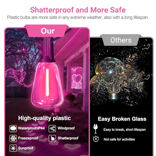 LAMPHOME 26Ft ST38 Outdoor String Lights - Pink LED Edison Bulbs