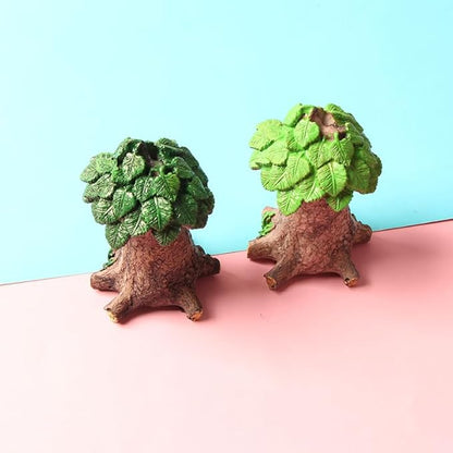 2PC Resin Fairy Tale Treehouse Figurine, Miniature Garden Gnome Home, Plant-Themed Collectible for Indoor/Outdoor Decor & DIY Bonsai/Fairy Garden
