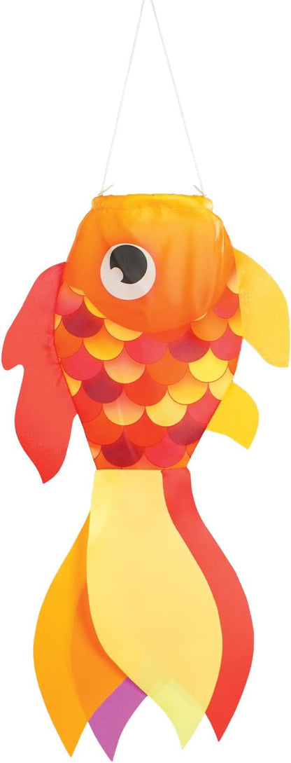 In the Breeze 5220 — 15-inch Hot Damsel Fish Windsock — Colorful Orange and Red Fishsock Hanging Garden Décor with Detailed Printed Graphics