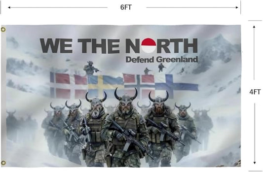 Defend Greenland Flag 4X6FT, Both Sides Printed, Men Women Banner,Vibrant Colors, Double Stitched with 2 Brass Grommets, Bar Garden Street Decoration, GYM, Office Decor,Indoor Outdoor Use,Gifts. (Defend, 4x6ft)