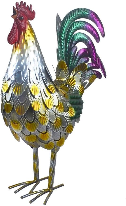 Metal Rooster Statue Garden Chicken Sculpture Decoration Metal Yard Art for Yard Outdoor Indoor Decoration (#A)