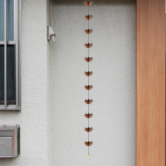 8.5 ft Lotus Rain Chain, 12 Cups Decorative Rain Chains for Gutters, Replacement for Downspout, Adjustable Length