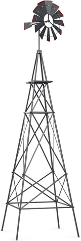 Tangkula 8.3FT Windmill Yard Garden Metal Ornamental Wind Mill Weather Vane Weather Resistant (Grey)