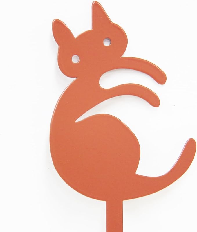 Stretching Cat Metal Garden Stake – Powder-Coated Steel Plant Pick for Pots & Planters, Cute Indoor/Outdoor Rustic Decorative Accent