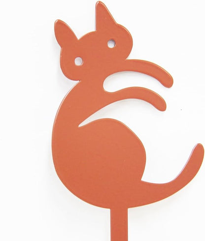 Stretching Cat Metal Garden Stake – Powder-Coated Steel Plant Pick for Pots & Planters, Cute Indoor/Outdoor Rustic Decorative Accent