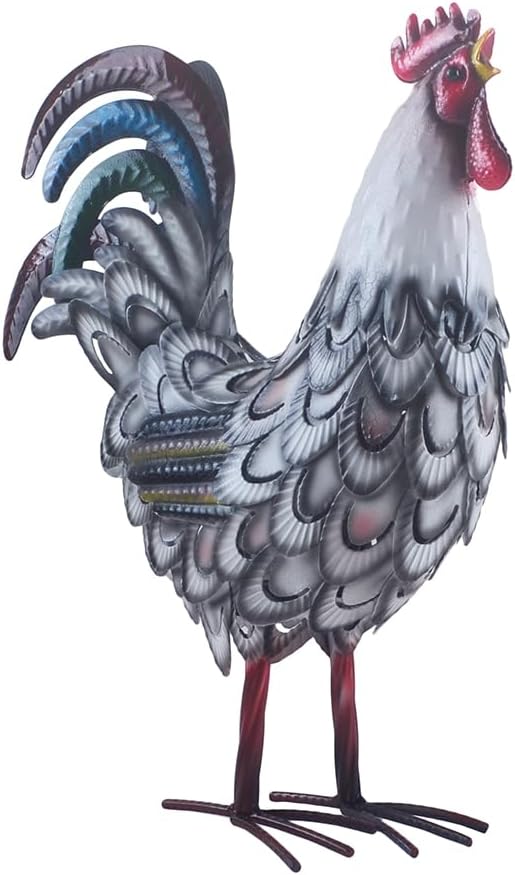15" Rooster Statue Chicken Sculpture Garden Decoration Metal Yard Art for Yard Outdoor Decoration (#K)