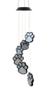 Paw Print Solar Wind Chimes for Outside, Dogs Cat Pet Pawprint Remembrance Wind Chimes,Waterproof Color Changing Solar Hanging Lights,Sympathy Gift for Pet Lover,Balcony,Patio,Yard Decor