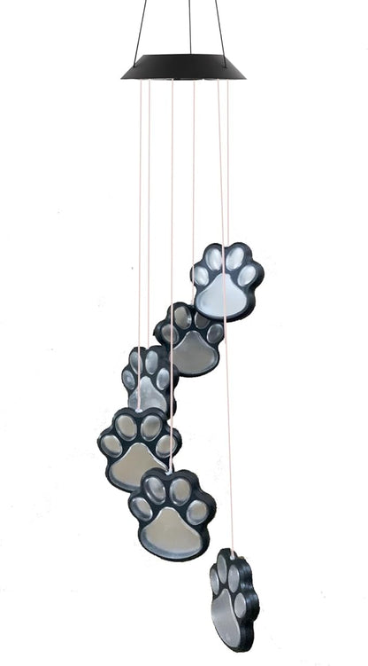 Paw Print Solar Wind Chimes for Outside, Dogs Cat Pet Pawprint Remembrance Wind Chimes,Waterproof Color Changing Solar Hanging Lights,Sympathy Gift for Pet Lover,Balcony,Patio,Yard Decor