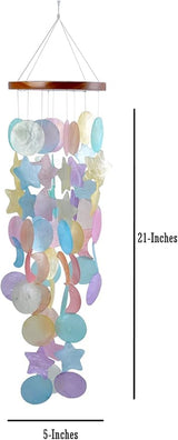 Capiz Shell Wind Chimes, Handmade Memorial Wind Chime with Melodious Sound, Sturdy Wood Top, Multicolor