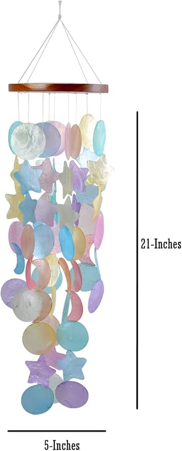 Capiz Shell Wind Chimes, Handmade Memorial Wind Chime with Melodious Sound, Sturdy Wood Top, Multicolor