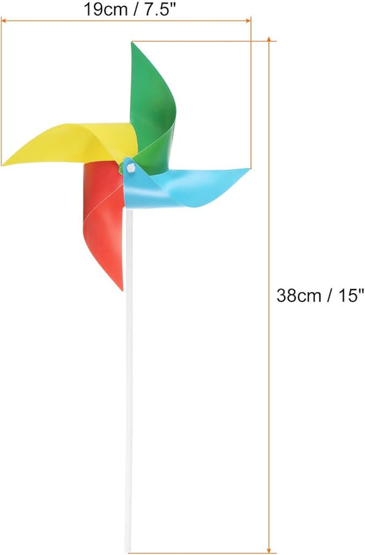 HARFINGTON 50pcs Windmills for The Yard Garden 15" x 7.5" 4 Leaves Pinwheels Wind Mills Spinners Windproof Waterproof Bird Devices with Stakes for Patio Decor, Iridescent