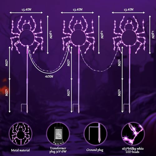 Halloween Spider Pathway Lights - 3 Pack Plug In