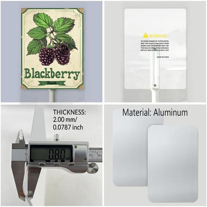 Uptell Vintage Aluminum BlackBerry Fruit Signs Yard Sign with Stake for Garden Fruit Garden Label Stakes Plant Markers for Outdoor Plants Waterproof 7x8.8 inch