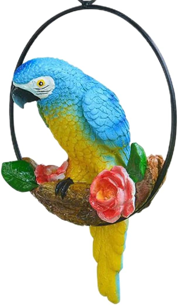 Hanging Parrot Garden Decor Resin Parrot Statue Outdoor Decor Parrot on Perch Garden Sculpture Parrot Statue Garden Sculptures for Outdoor Garden Decorations Vivid Arts Garden Ornaments Blue