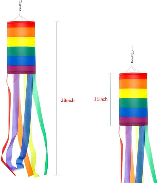 38-Inch Rainbow Flag Spiral Windsock Colorful Hanging Decoration for Outdoor Backyard Porch Campsite Garden Decor