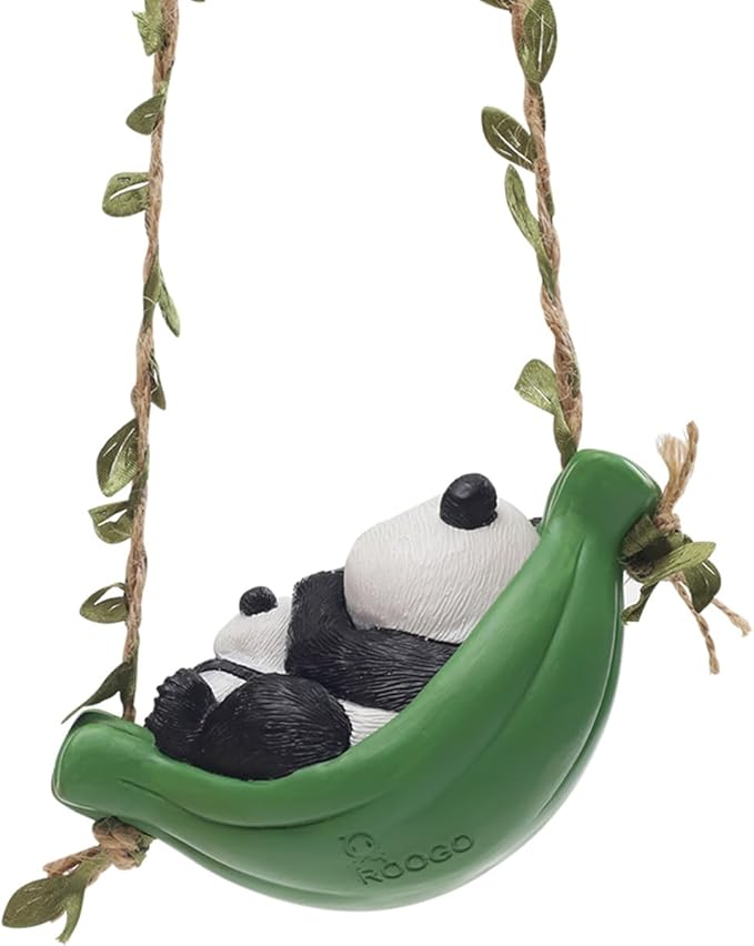 Swing Animals Garden Statue Outdoor Decor, Resin Hanging Animals Figurine Tree Ornaments Yard Art Sculpture for Stump Branch Patio Lawn Decorations (Mom & Baby Panda)
