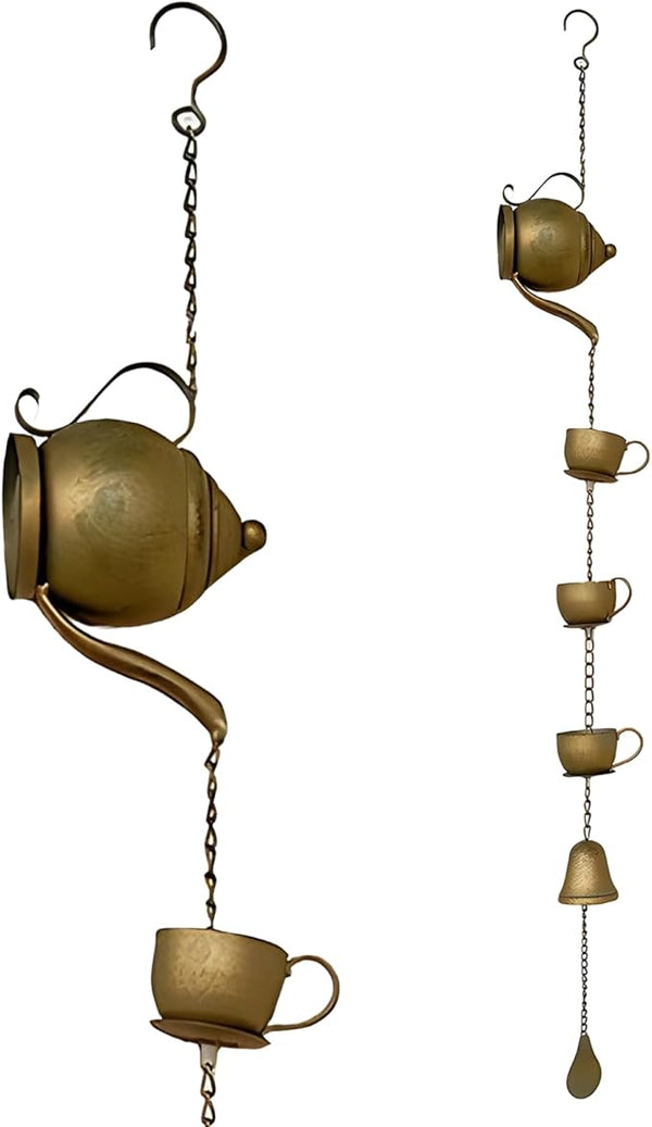Vintage Teacup Metal Wind Chimes, Outdoor Patio Decor, Rain Drum, Garden Tea Pot Shape Bells