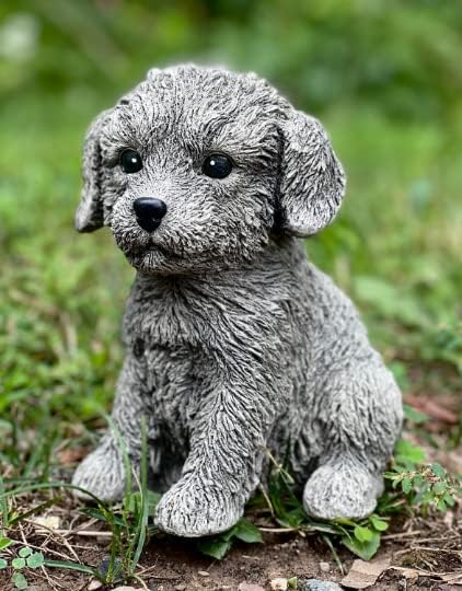Puppy Doodle Figurine Garden Statue Little Dog Figure Outdoor Sculpture Backyard Decor Concrete for pet Lovers Gift Pet Memorial Stone