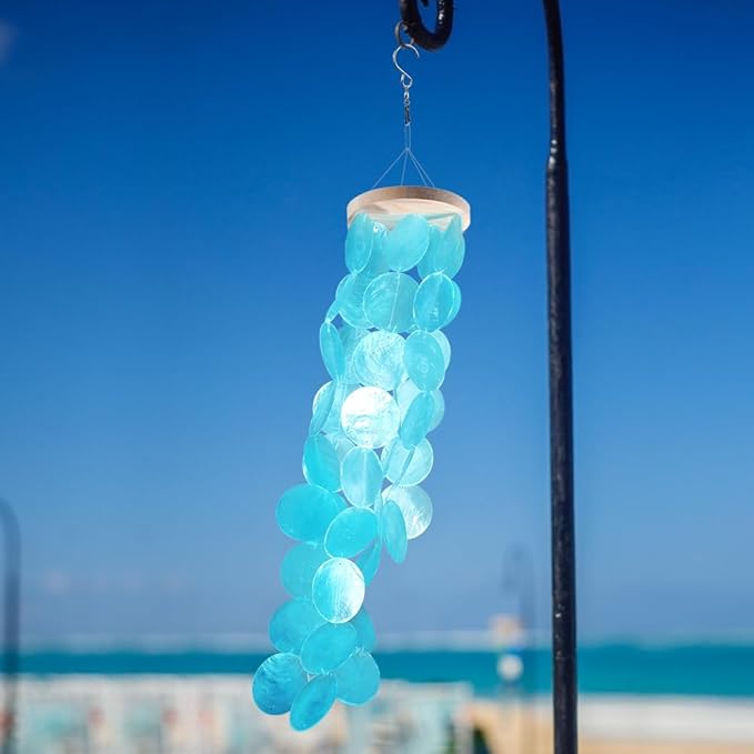 Vindar Wind Chimes for Outside, Handcrafted Shell Windchime Ocean Style Chime for Indoor Outdoors Decor, Garden Decor Gift for Women, Mom, Grandma (Peacock Blue)