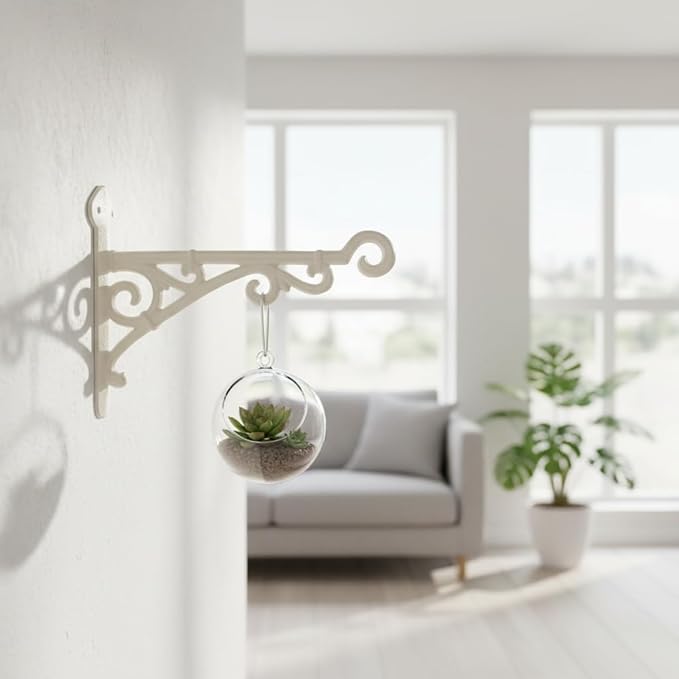 Comfy Hour 11" Heavy Duty White Cast Iron Wall Mount Bracket, Decorative Plant Hanger for Outdoor Garden & Indoor Home, Vintage Metal Hook for Bird Feeders, Wind Chimes & Lanterns, 1 pc