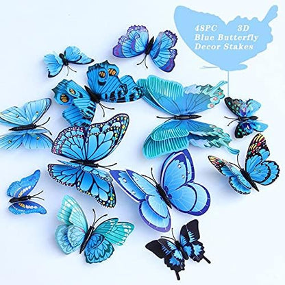 FENELY Butterfly Garden Decor Stakes,Double Wing Waterproof 3D Blue Butterflies Garden Ornaments Outdoor Decorations for Patio Lawn Yard PVC Gardening Art Christmas Whimsical Gifts