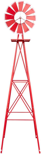 VINGLI 8FT Metal Windmill Ornamental Spinner Backyard Garden Decoration Weather Vane, Heavy Duty Wind Mill w/ 4 Legs Design, Red