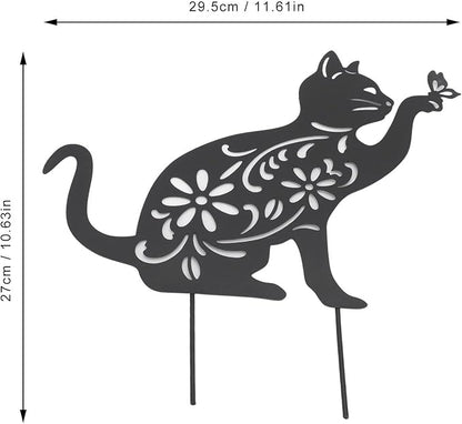 Haofy Cat Silhouette, 1 Piece of Lifelike Cat Yard Art Garden Metal Statue Decor, Hollow Decorative Stakes for Outdoor Farmhouse Pathway Lawn Decorations