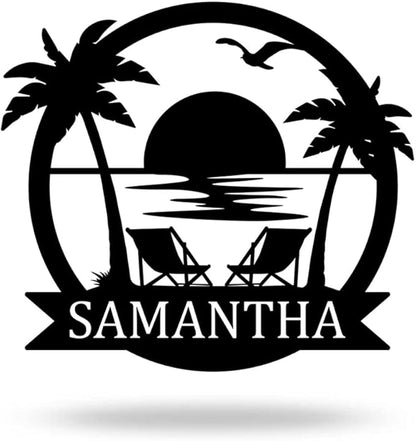 Personalized Family Beach House Metal sign, Custom Metal Palm Tree Sign, Beach House Sign for Outdoor, Metal Coastal Decor, Beach Metal Gift