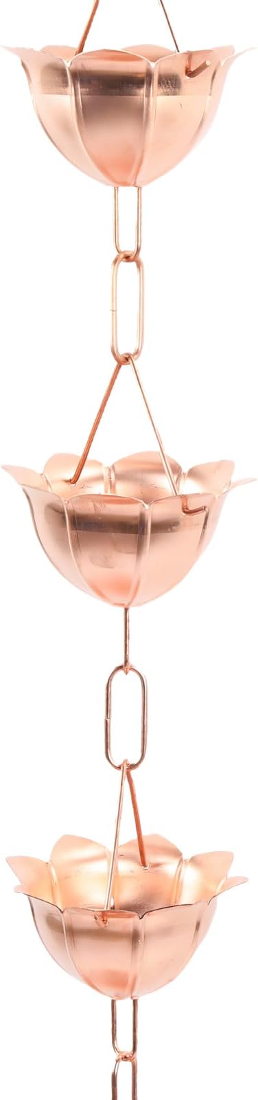 TOPINCN Copper Rain Chain, 3.28ft Floral Design Hanging Rain Chain with 12 Cups for Gutter Downspout Replacement, No Tools Needed, Weather Outdoor Decor (Petal Shaped)