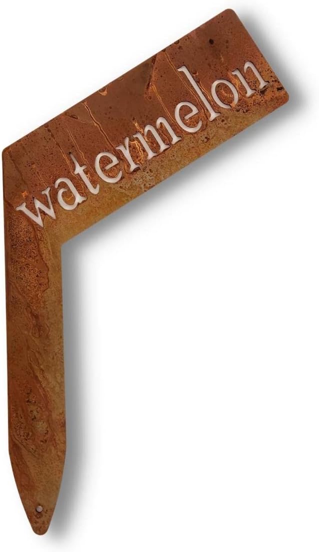 Planter Size Small Metal Garden Plant Vegetable Flower or Herb Markers 13.5 Inches Tall (watermelon, Naturally Rusted)