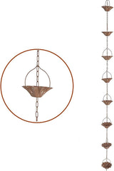 Copper Plated Rain Chain for Outside Downspouts,Adjustable Rain Catcher Chain for Eaves Drainage,Decorative Metal Hanging Flower Spiral Rain Bells(E)
