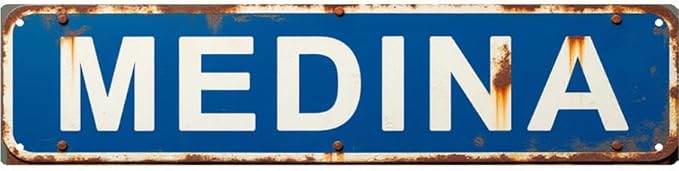 MEDINA Street Tin Sign 16 * 4 Inches, Vintage Decor for Home Outdoor Sign Patio Bar, Cool Wall Art Beachy Decor Retro Home Decor