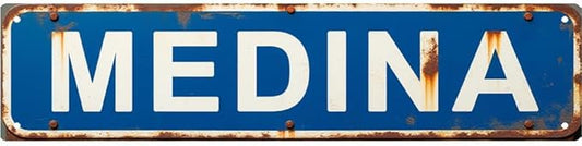 MEDINA Street Tin Sign 16 * 4 Inches, Vintage Decor for Home Outdoor Sign Patio Bar, Cool Wall Art Beachy Decor Retro Home Decor