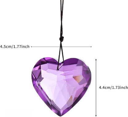 Colorful Heart Crystals Suncatcher Hanging Sun Catcher with Chain Pendant Ornament for Window Home Garden Christmas Day Party Wedding Decoration (Purple)