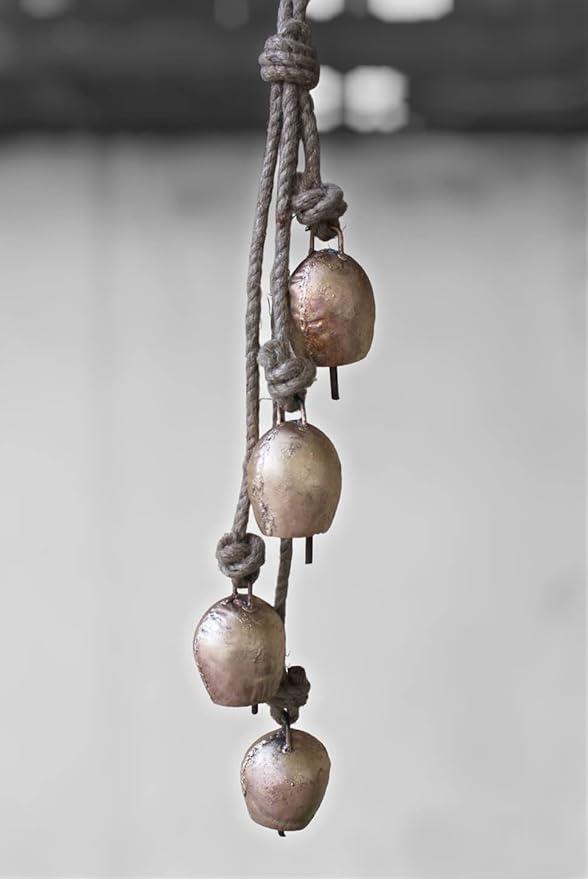 Mango Gifts Shabby Chic Rustic Vintage Cow Bells Hanging Chimes with Rope Tranquil, Bohemian Style Wind Chimes for Garden Outdoor and Patio (MGT24)