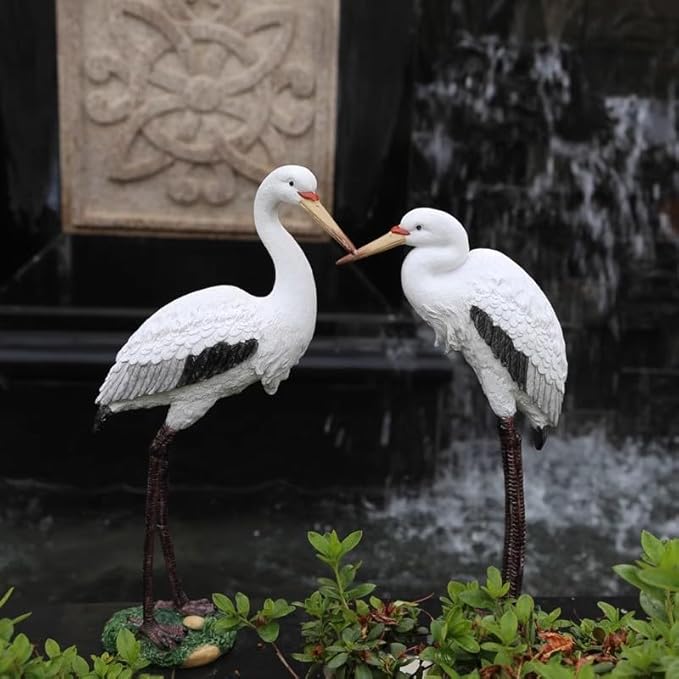 Garden Elegance White Crane Garden Statue, 18.11-Inch Resin Bird Sculpture, Long-Legged Decorative Ornament for Outdoor Pond, Yard and Lawn