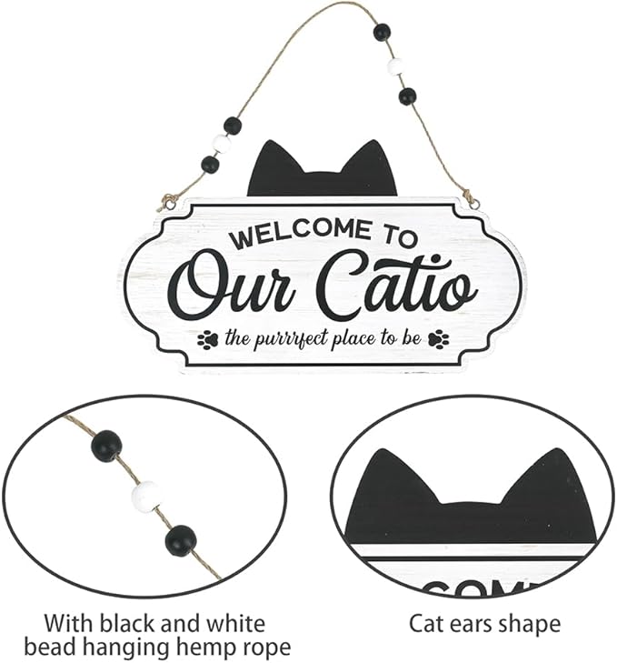 All Chic Catio Accessories Cat Sign Welcome to Our Catio Sign Front Door Sign for Cat Decor Wooden Sign for Black Cat Decor,Gifts for Cat Lovers