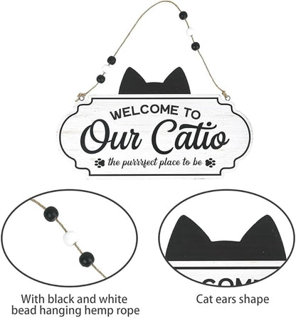 All Chic Catio Accessories Cat Sign Welcome to Our Catio Sign Front Door Sign for Cat Decor Wooden Sign for Black Cat Decor,Gifts for Cat Lovers