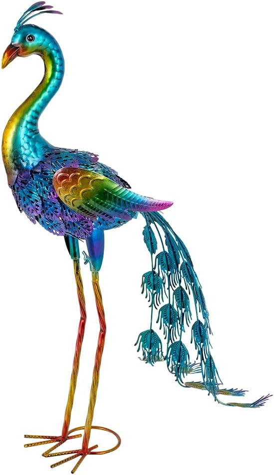 Metal Peacock Garden Decor Outdoor Statue, 26" Metal Yard Art Peacock Garden Sculptures Outside Decoration for Home Patio Lawn Backyard, Gift for Moms Grandma Women