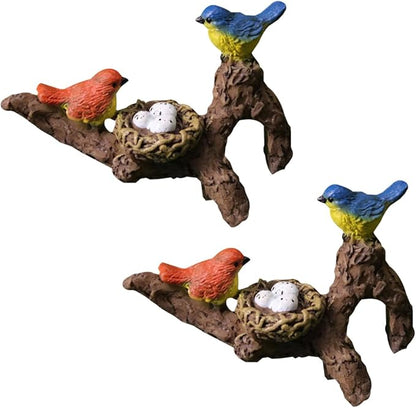 2pcs Birds Perched on Branches Flower Pot Hugger Figurines Mini Resin Birds Fish Tank Hanging Decoration Aquarium Ornament for Bonsai Planter Terrarium Garden Decor