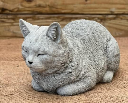 Cute Laying Kitty Resting Cat Statue Sleeping Cat Figurine Pet Memorial Stone Cat Concrete Garden