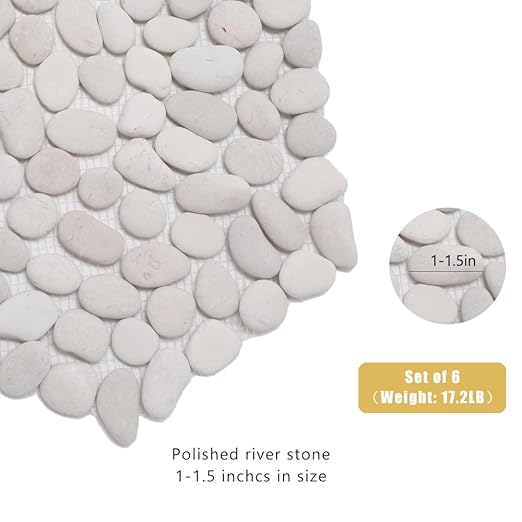 12 inch River Rock Stepping Stone - Pavers for Outdoor Garden Walkway, Landscaping - Polished Pebble Step Stones for Patio Yard Lawn Pathway, Set of 6 (Hexagon,White)
