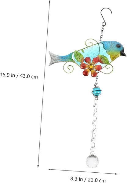 Glass Bird Statue Hanging Pendant Creative Songbird Sculpture with Lifelike Crystal Design Iron Garden Decor for Outdoor and Patio Decoration