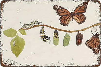 YOYI ART Butterfly Sign - Butterfly Metamorphosis Life Cycle, Vintage Metal Tin Sign for Bedroom, Garden, Girls Room, Outdoor, Patio Wall Art Decor, Gifts for Women Girls, 12 x 8 inch