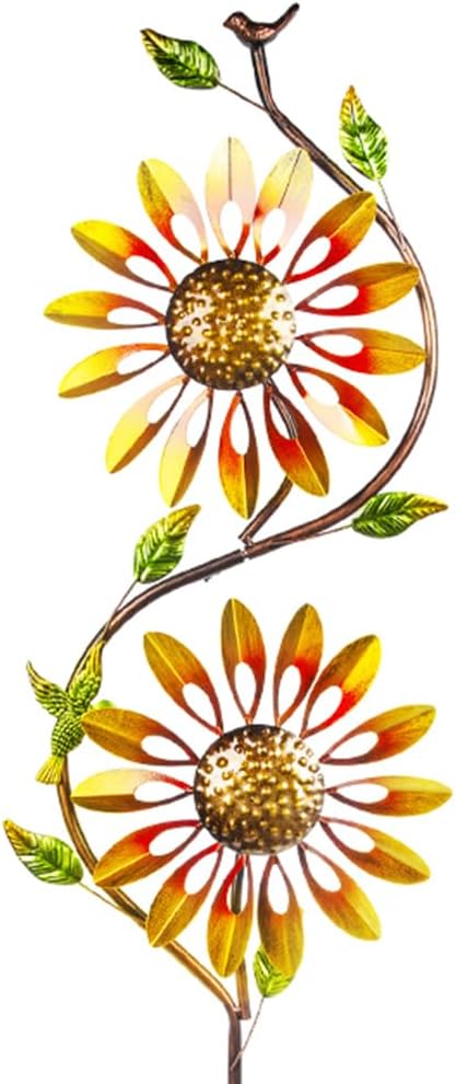 VEWOGARDEN Metal Sunflower Wind Spinners Outdoor Kinetic Wind Spinner with Stakes Yard Art for Garden Lawn Patio Decoration, Yellow