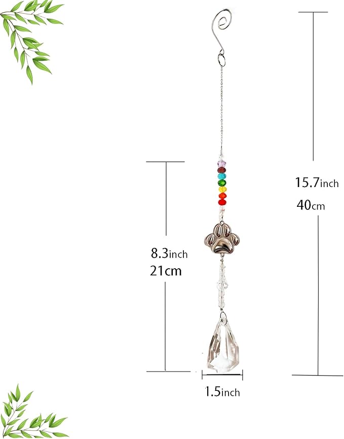 Dog Paw Prints Sun Catcher Pet Memorial Gifts Crystals Prisms Dog Remembrance Pet Sympathy Gift Hanging Window Garden Yard Tree Decor Wind Chime Rainbow Maker Suncatcher (2pcs Leaf)